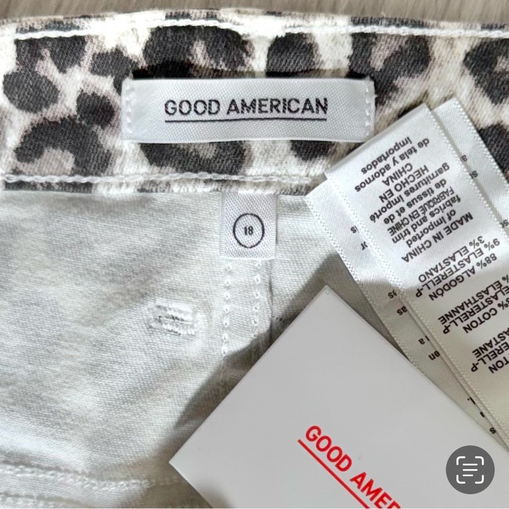 NWT Good American Leopard Print Fringe Hem White Black Jean Skirt Size 18 - Picture 10 of 12